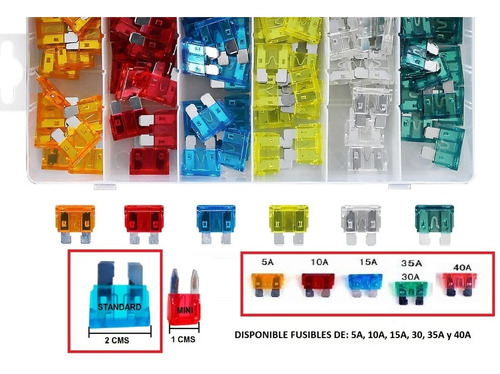Fusible Automotriz Estandar 5-10-15-30-35-40amp Pack 60 Unds