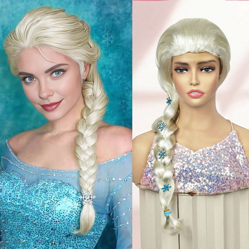 Queentas Pelucas For Mujer Princesa Trenzada Largas Rubia