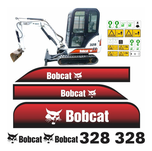 Adesivo Compatível Mini Escavadeira Bobcat 328 + Etiquetas Cor MINI ESCAVADEIRA BOBCAT 328 COM ETIQUETAS COMPLETO