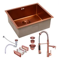 Comprar Pia Inox Cuba Gourmet Rose Nano Quadrada Cozinha Luxo 50x45 + Torneira De Cozinha Rose Pia Gourmet Monocomando Inox 304 Revomax