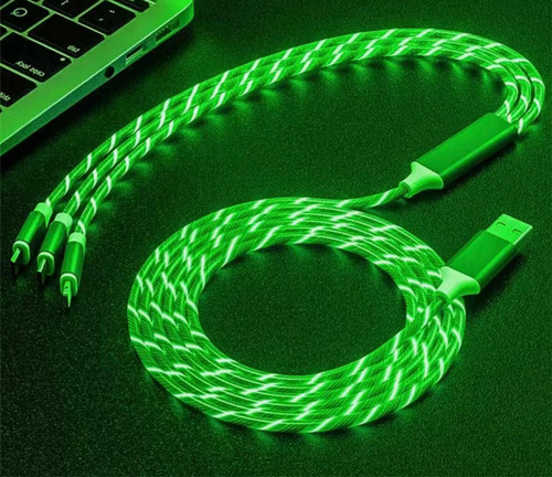 Cable De Carga Con Iluminación 3 En 1, Flujo Led Verde