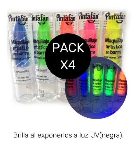 Imagen 5 de 10 de Labial Fluo X 4 Maquillaje Fluor Brilla Uv Cotillon Pinta