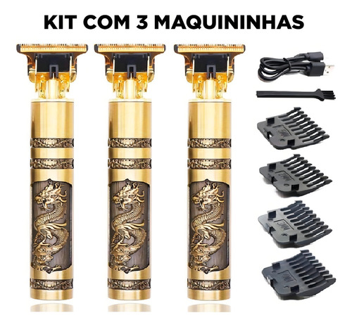 Kit 3 Máquinas De Barbear E Cortar Cabelo Faz Pezinho Risco