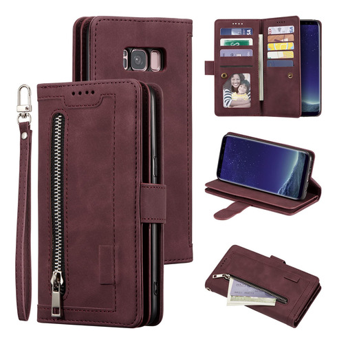 Funda Cartera Para Galaxy S8 Rojo Vino Piel Sintetica -3