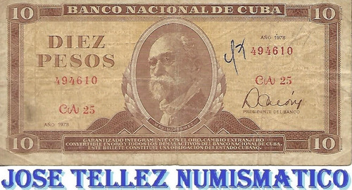 Billete Billete 10 Pesos Cu Ba Año 1978 Bueno Palermo