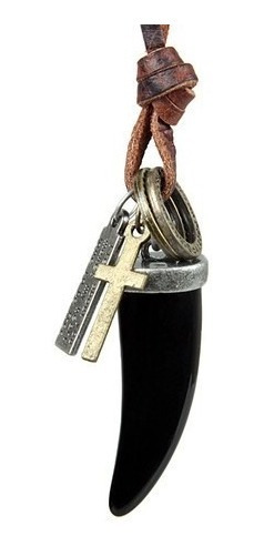 Collar De Cuero Diente Negro Hombre Mujer Moda 2019