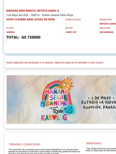 Entrada Para El Concierto De Karol G. 