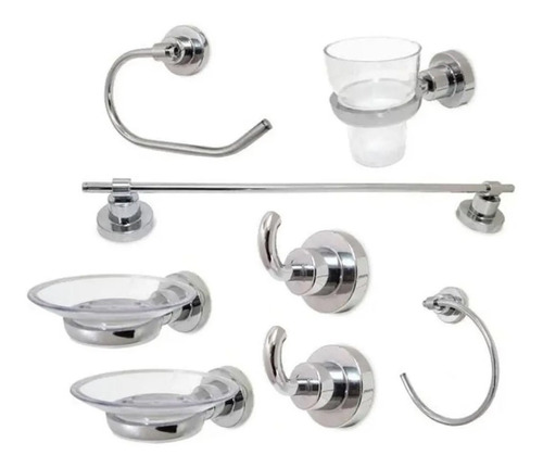 Accesorios Baño Kit 8 Pzs Metalicos Barral Jabonera Percha