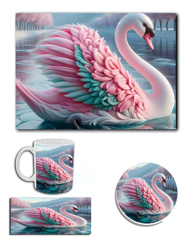 Cuadro Decorativo Cisnes Animales +taza+porta+taza+envio
