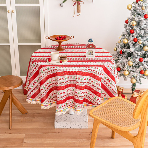 Padrão De Veado De Natal Nórdico, Linho, Algodão, Redondo