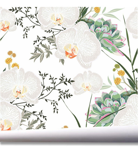 Papel De Parede Tropical Flor Folhagem Orquídeas Jardim A691