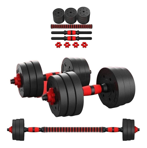 Kit Entrenamiento 15kg 2en1 Mancuernas Y Barra +discos Crazy