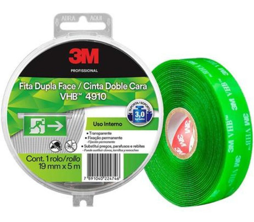 Fita Dupla Face Fixa Forte 19mm X 5m Scotch 3m Transparente