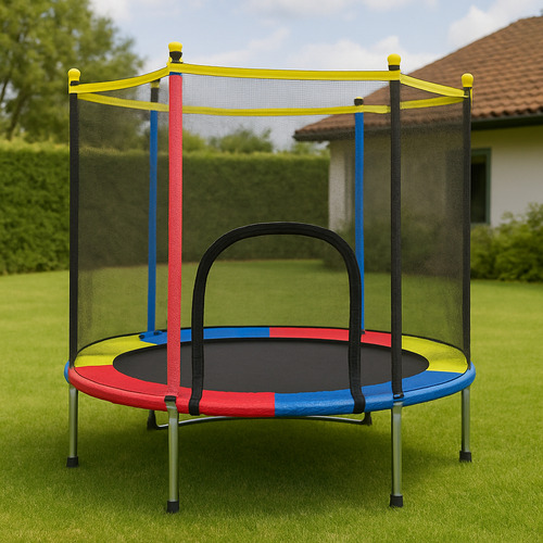 Cama Elástica 1.60m Resiste 60k C Inflable Y Pelota Lona De Salto Negro Cobertor De Resortes Multicolor