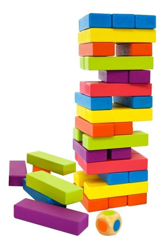 Juego De Mesa Clasico Torre De Colores Madera Con Dado 48pcs