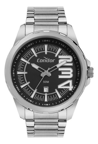 Relógio Condor Masculino Prateado 48mm Resistente À Água