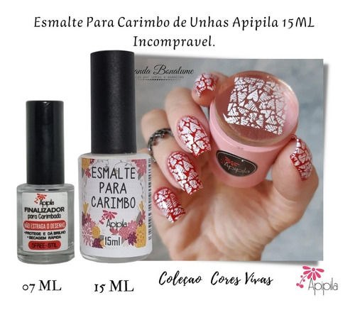 Imagem 3 de 5 de Esmalte Grande Para Carimbo De Unhas Apipila Branco 15ml.