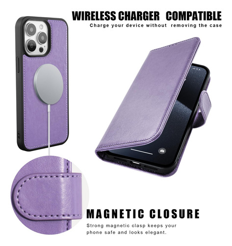 Funda Para iPhone 15 Pro Max Cartera Desmontable En Lavanda