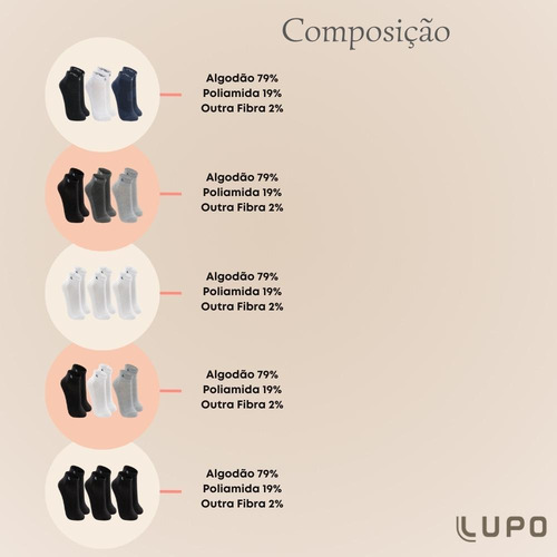 Kit 6 Pares Meias Masculina Lupo Cano Curto Algodão