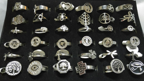 Lote 108 Anillos Acero Quirurgico Surtidos Hombre Mujer Unisex Strass Figuras Lineas Esmaltados Formas Medidas Variadas