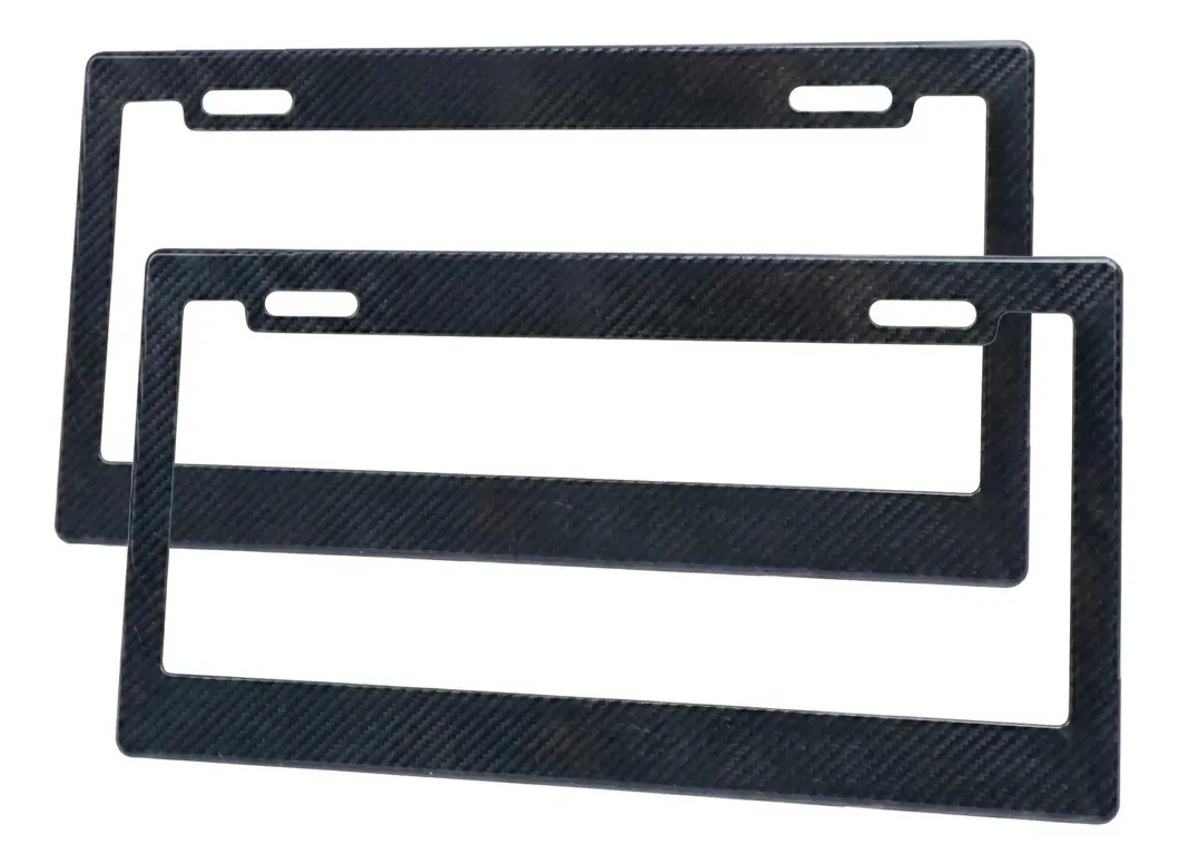 Kit 2 Portaplacas Universal Fibra De Carbono Para Auto Negro