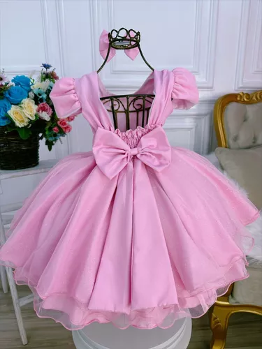 Vestido Infantil de Festa - Princesa Laço Rosa