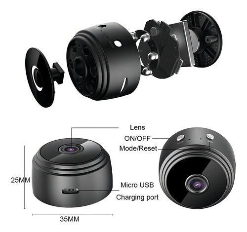 Câmera De Segurança Mini A9 Original S/ Fio C/ Suporte Hd Preto
