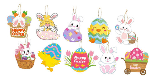 10 Uds. Decoraciones Colgantes De Pascua Huevos De Conejo