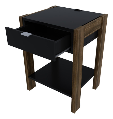 Mesa de Cabeceira 1 Gaveta com Tomada Tecno Mobili AZ1016 Cor Marrom e Preto