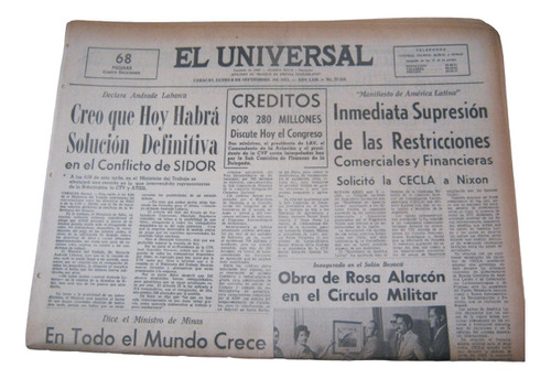 Periodico El Universal Lunes 6 Septiembre De 1971 Original