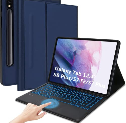 Funda Con Teclado Touch Para Galaxy Tab S7 Fe / S7plus Azul