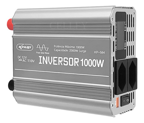 Inversor de corrente Knup KP-584 com voltagem mínima de saída 110V e 12V de entrada