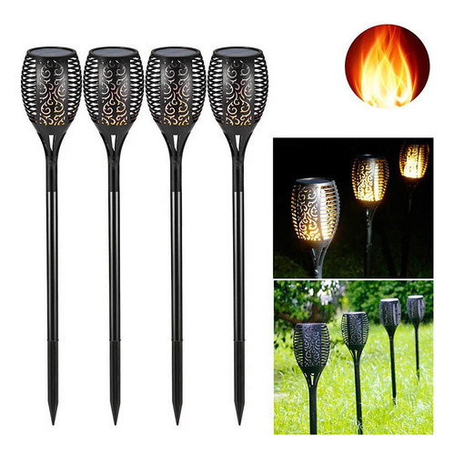 4pcs 12led Solar Power Flame Lámpara De Llama De Antorcha De