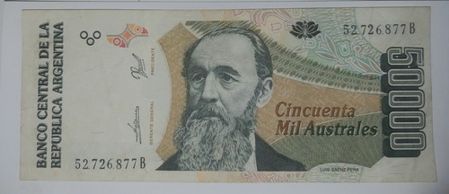 Billete Argentina 50.000 Australes. 1991. Serie B. B++. (Usado)