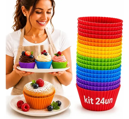 Kit 24 Forminhas de Silicone para Cupcake, Muffin e Bolinho – Ponte Lar Utilidades