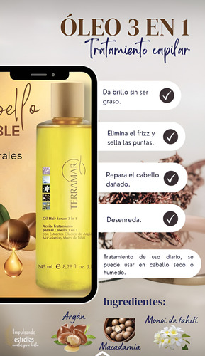 Aceite De Argan Para Cabello 3 En 1 Terramar 195ml + Regalo