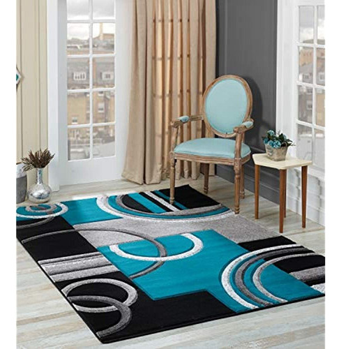 Glory Rugs Area Alfombra Moderna 5x7 Turquesa Suave Tallada 