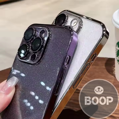 Funda Para Iphone 15 16 Con Brillos Y Protector De Cámara Plateado Iphone 16 Pro