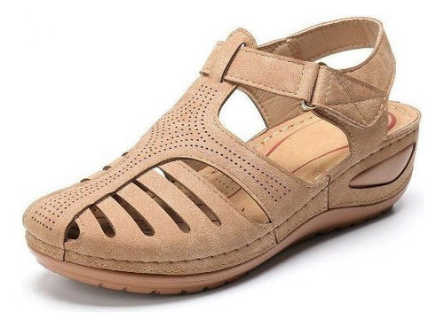 Sandalias De Mujer Zapatos De Cuero Suave Punta Cerrada