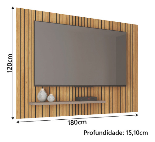 Painel Para Tv Até 75 1,80m Ripado França Buriti/fendi Cor bur/fendi Caemmum Montreal