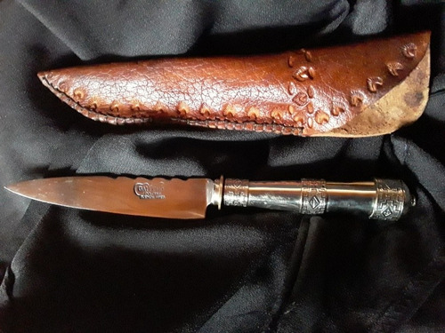 Cuchillo Con Mango En Alpaca Hoja De 14cm Y Funda De Cuero