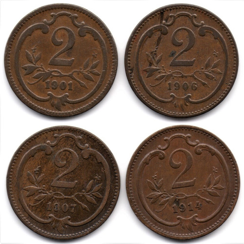 Austria 2 Heller Lote De 4: 1901, 1906, 1907 Y 1914