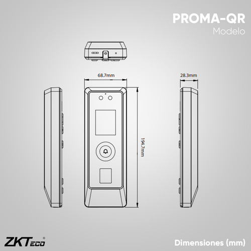 ZKTECO Control de Acceso Facial Modeo PROMA-QR / exterior IP66 / registros 30,000 rostros y 50,000 tarjetas / hasta 500,000 eventos