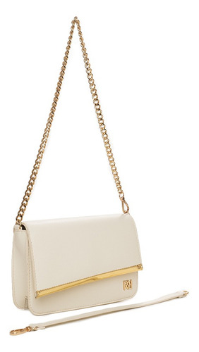 Cartera Bandolera Rafitthy Mujer C/correa De Cadena Acabado De Los Herrajes Oro Color Crema Correa De Hombro Cadena Dorada Diseño De La Tela Lisa