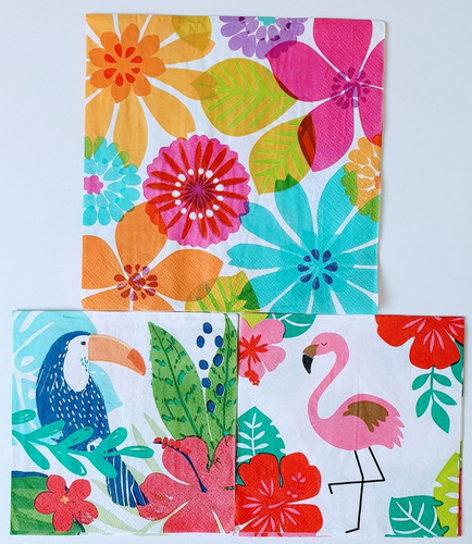 Servilletas Decoupage Set Flamingo Frutal Laura Craft
