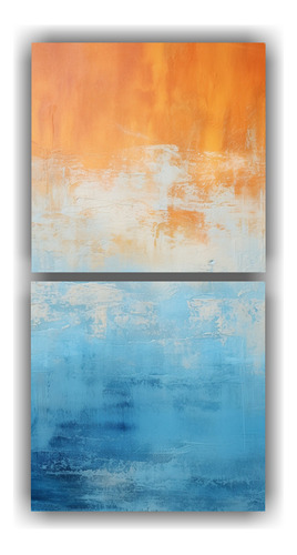 100x50cm Cuadro Abstracto Naranja Y Azul Mate Bastidor Mader