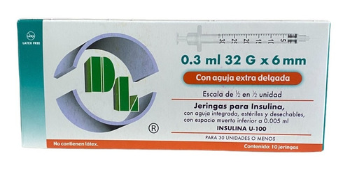 10 Jeringas Para Insulina Dl 32gx6mm 0.3ml