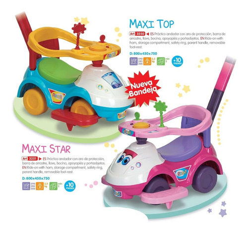 Andador Bebes 2 En 1 Con Barra De Arrastre Maxi Top Rondi