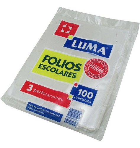 Folios Luma Standard Polietileno Escolar N°3 X 100 Unidades