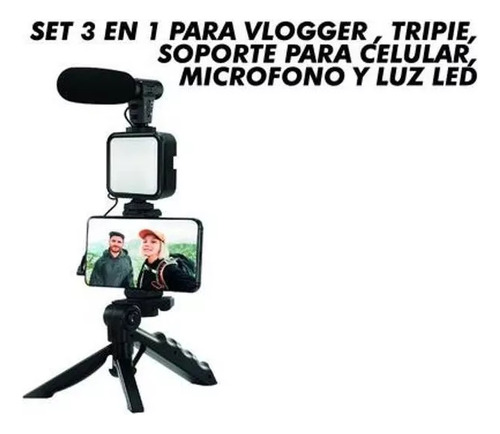 Set 3 En 1 Para Vlogger (tripie, Micorofono Y Luz Led)
